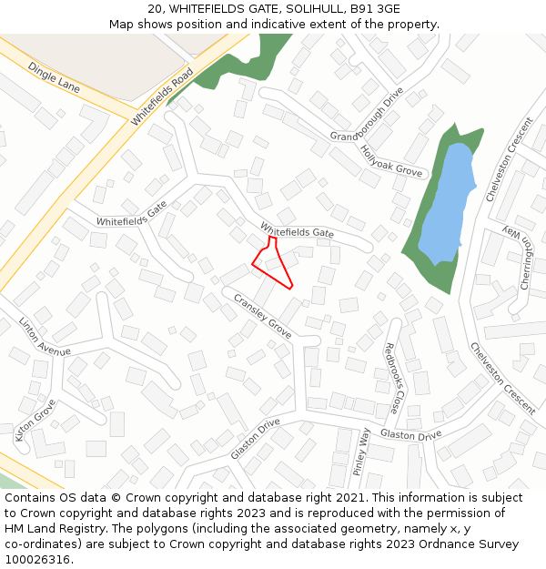 20, WHITEFIELDS GATE, SOLIHULL, B91 3GE: Location map and indicative extent of plot