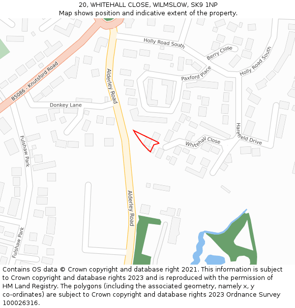 20, WHITEHALL CLOSE, WILMSLOW, SK9 1NP: Location map and indicative extent of plot