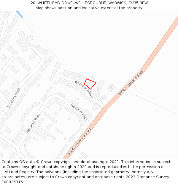 20, WHITEHEAD DRIVE, WELLESBOURNE, WARWICK, CV35 9PW: Location map and indicative extent of plot