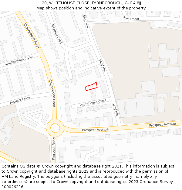 20, WHITEHOUSE CLOSE, FARNBOROUGH, GU14 8JJ: Location map and indicative extent of plot