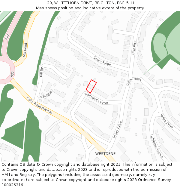 20, WHITETHORN DRIVE, BRIGHTON, BN1 5LH: Location map and indicative extent of plot