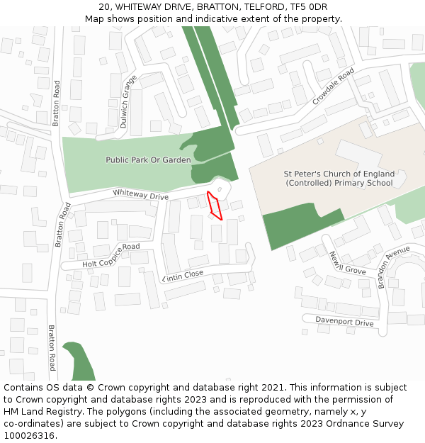 20, WHITEWAY DRIVE, BRATTON, TELFORD, TF5 0DR: Location map and indicative extent of plot
