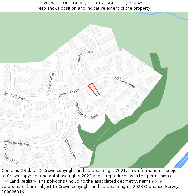 20, WHITFORD DRIVE, SHIRLEY, SOLIHULL, B90 4YG: Location map and indicative extent of plot