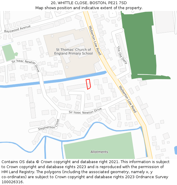 20, WHITTLE CLOSE, BOSTON, PE21 7SD: Location map and indicative extent of plot