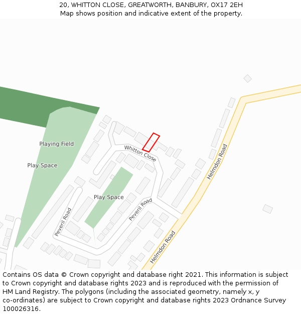 20, WHITTON CLOSE, GREATWORTH, BANBURY, OX17 2EH: Location map and indicative extent of plot