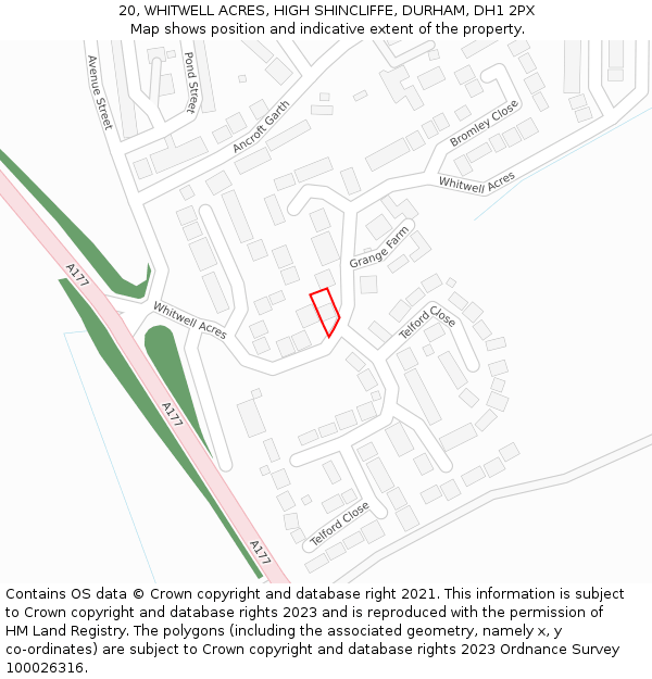 20, WHITWELL ACRES, HIGH SHINCLIFFE, DURHAM, DH1 2PX: Location map and indicative extent of plot