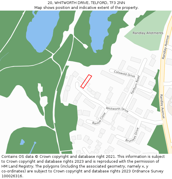 20, WHITWORTH DRIVE, TELFORD, TF3 2NN: Location map and indicative extent of plot