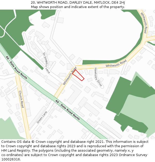 20, WHITWORTH ROAD, DARLEY DALE, MATLOCK, DE4 2HJ: Location map and indicative extent of plot