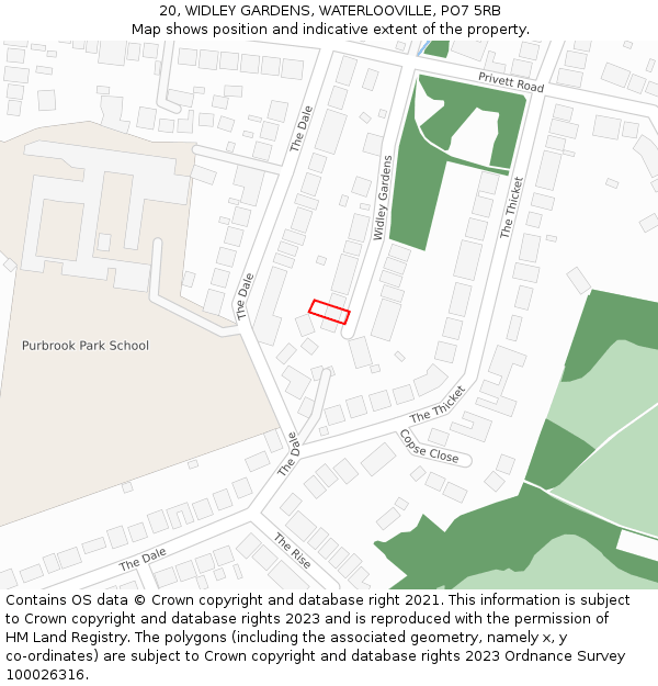 20, WIDLEY GARDENS, WATERLOOVILLE, PO7 5RB: Location map and indicative extent of plot