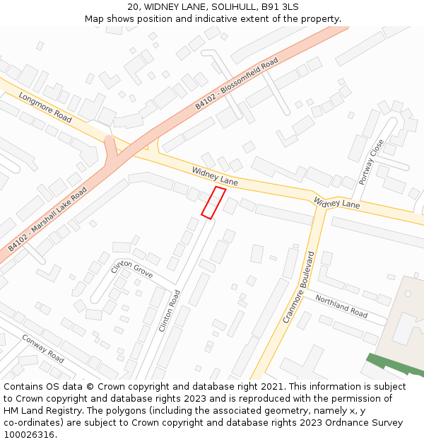 20, WIDNEY LANE, SOLIHULL, B91 3LS: Location map and indicative extent of plot