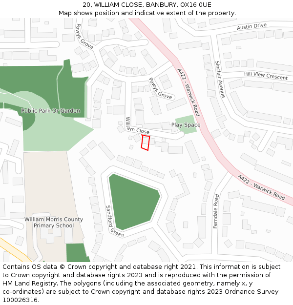 20, WILLIAM CLOSE, BANBURY, OX16 0UE: Location map and indicative extent of plot