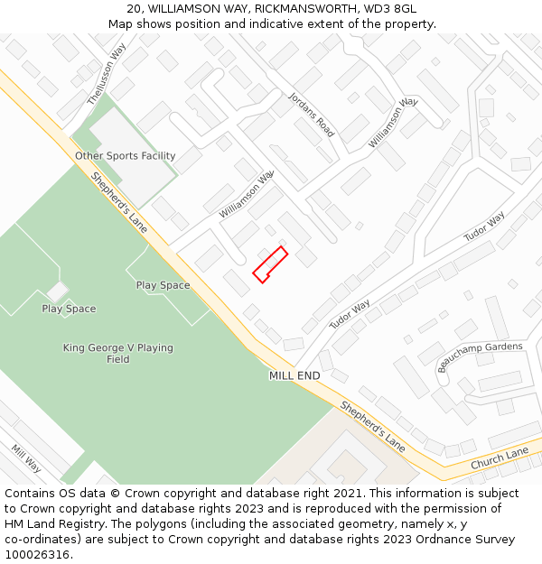 20, WILLIAMSON WAY, RICKMANSWORTH, WD3 8GL: Location map and indicative extent of plot
