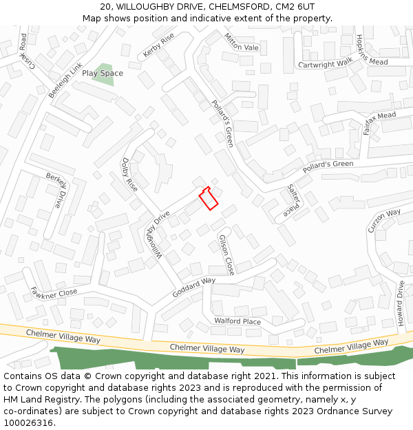 20, WILLOUGHBY DRIVE, CHELMSFORD, CM2 6UT: Location map and indicative extent of plot