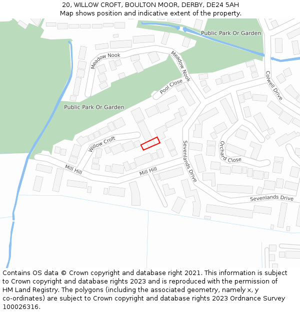 20, WILLOW CROFT, BOULTON MOOR, DERBY, DE24 5AH: Location map and indicative extent of plot