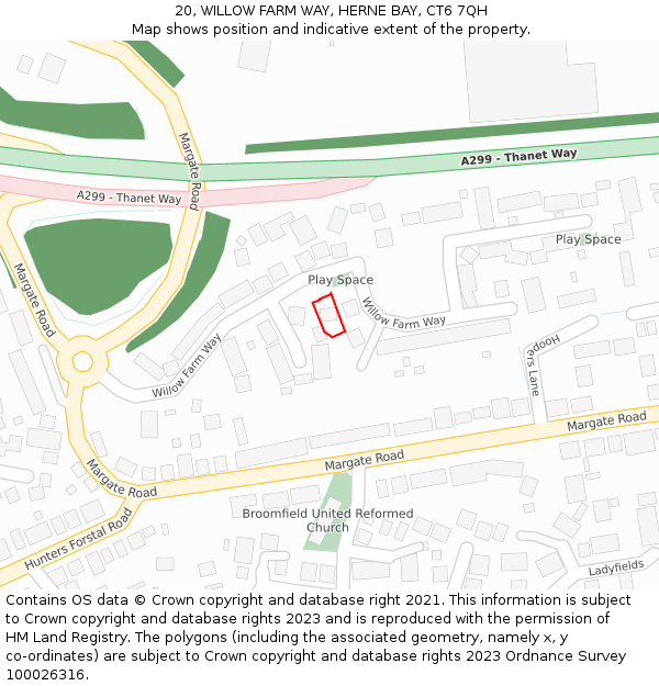 20, WILLOW FARM WAY, HERNE BAY, CT6 7QH: Location map and indicative extent of plot