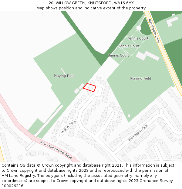 20, WILLOW GREEN, KNUTSFORD, WA16 6AX: Location map and indicative extent of plot