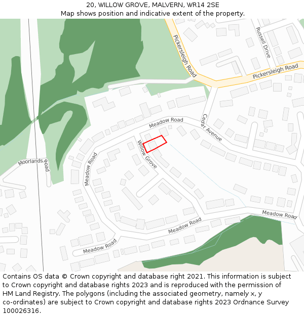 20, WILLOW GROVE, MALVERN, WR14 2SE: Location map and indicative extent of plot