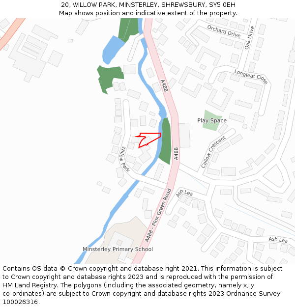 20, WILLOW PARK, MINSTERLEY, SHREWSBURY, SY5 0EH: Location map and indicative extent of plot