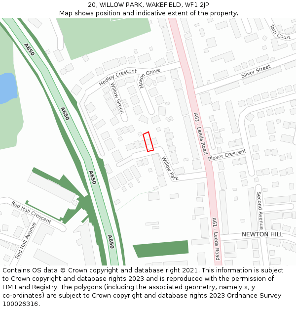 20, WILLOW PARK, WAKEFIELD, WF1 2JP: Location map and indicative extent of plot