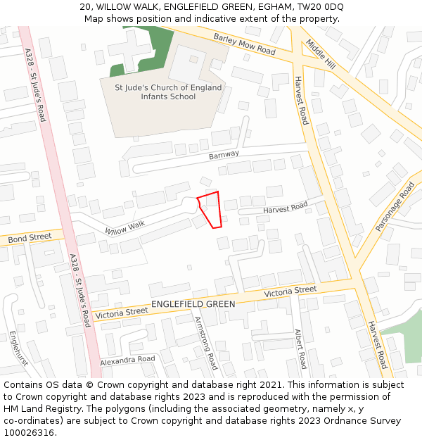 20, WILLOW WALK, ENGLEFIELD GREEN, EGHAM, TW20 0DQ: Location map and indicative extent of plot