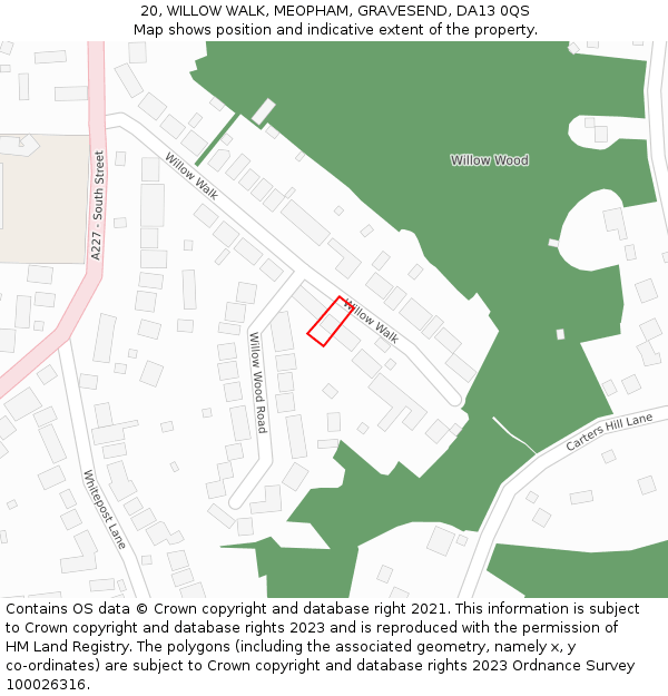 20, WILLOW WALK, MEOPHAM, GRAVESEND, DA13 0QS: Location map and indicative extent of plot