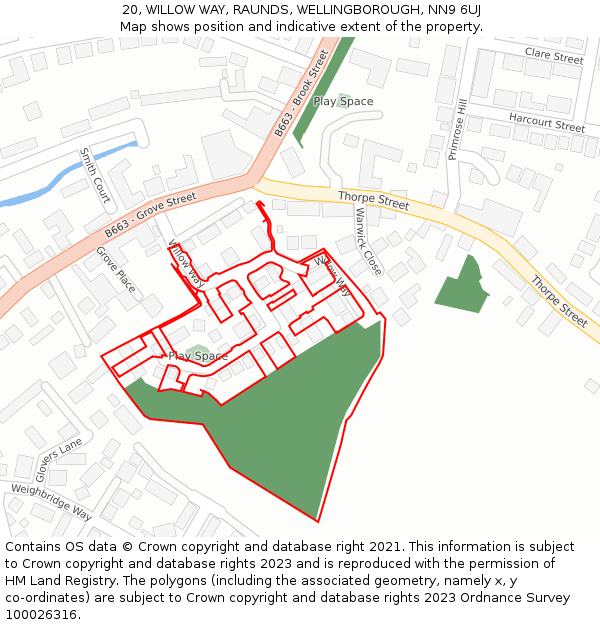 20, WILLOW WAY, RAUNDS, WELLINGBOROUGH, NN9 6UJ: Location map and indicative extent of plot