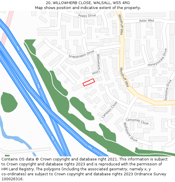 20, WILLOWHERB CLOSE, WALSALL, WS5 4RG: Location map and indicative extent of plot