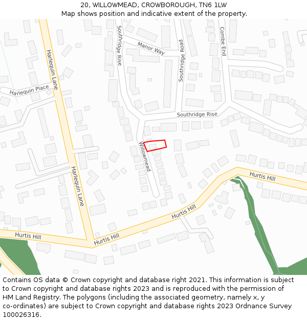 20, WILLOWMEAD, CROWBOROUGH, TN6 1LW: Location map and indicative extent of plot