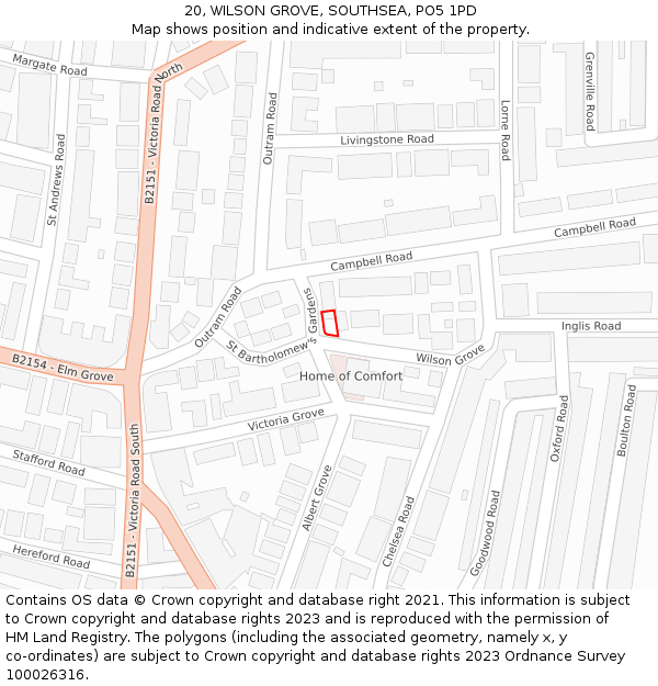 20, WILSON GROVE, SOUTHSEA, PO5 1PD: Location map and indicative extent of plot