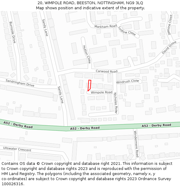 20, WIMPOLE ROAD, BEESTON, NOTTINGHAM, NG9 3LQ: Location map and indicative extent of plot