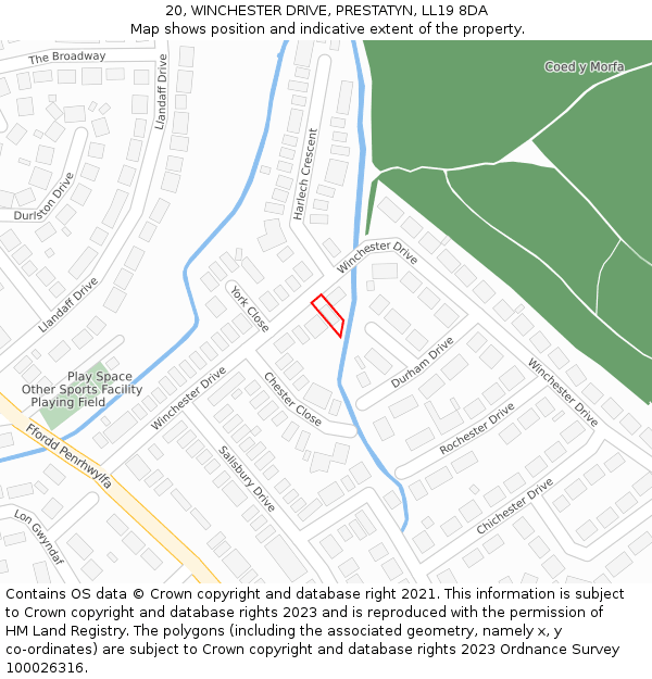 20, WINCHESTER DRIVE, PRESTATYN, LL19 8DA: Location map and indicative extent of plot