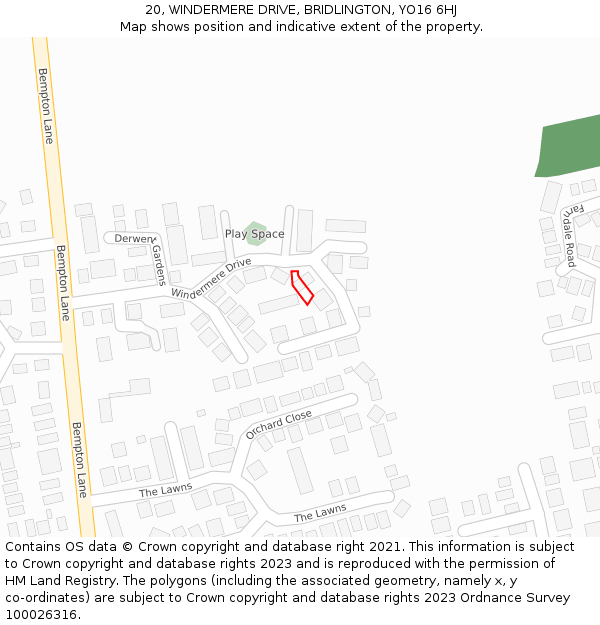 20, WINDERMERE DRIVE, BRIDLINGTON, YO16 6HJ: Location map and indicative extent of plot