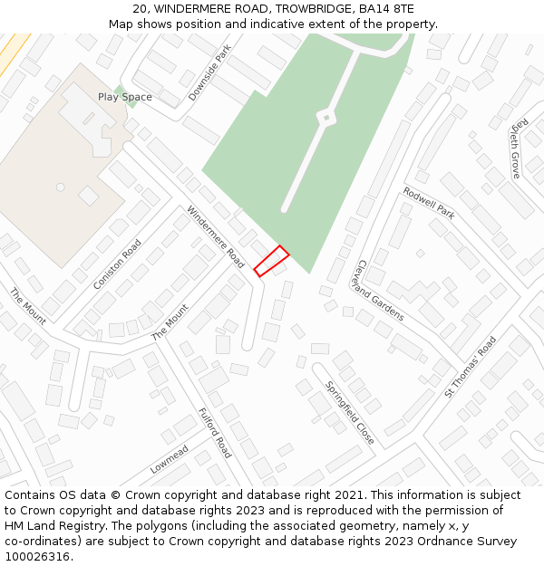 20, WINDERMERE ROAD, TROWBRIDGE, BA14 8TE: Location map and indicative extent of plot