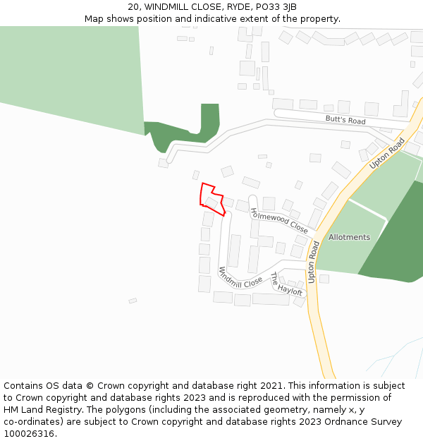 20, WINDMILL CLOSE, RYDE, PO33 3JB: Location map and indicative extent of plot