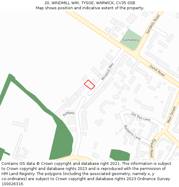 20, WINDMILL WAY, TYSOE, WARWICK, CV35 0SB: Location map and indicative extent of plot