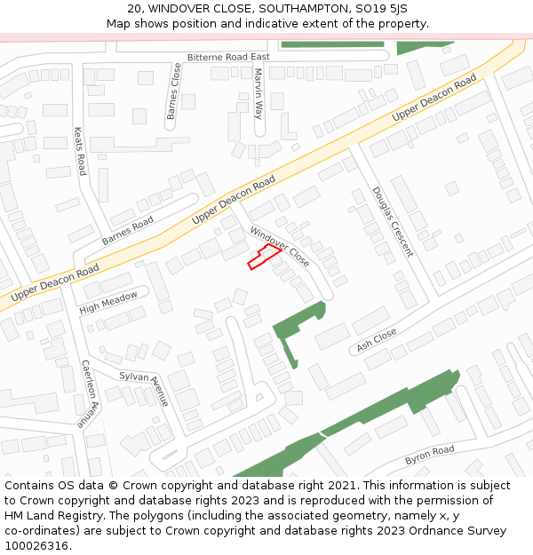 20, WINDOVER CLOSE, SOUTHAMPTON, SO19 5JS: Location map and indicative extent of plot