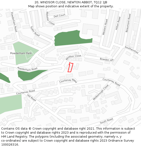 20, WINDSOR CLOSE, NEWTON ABBOT, TQ12 1JB: Location map and indicative extent of plot