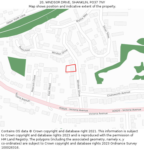 20, WINDSOR DRIVE, SHANKLIN, PO37 7NY: Location map and indicative extent of plot