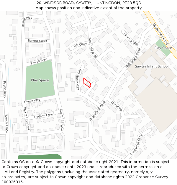 20, WINDSOR ROAD, SAWTRY, HUNTINGDON, PE28 5QD: Location map and indicative extent of plot