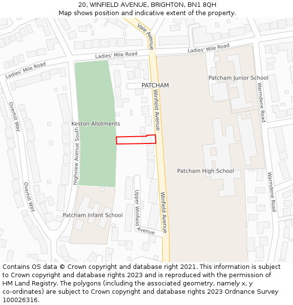 20, WINFIELD AVENUE, BRIGHTON, BN1 8QH: Location map and indicative extent of plot