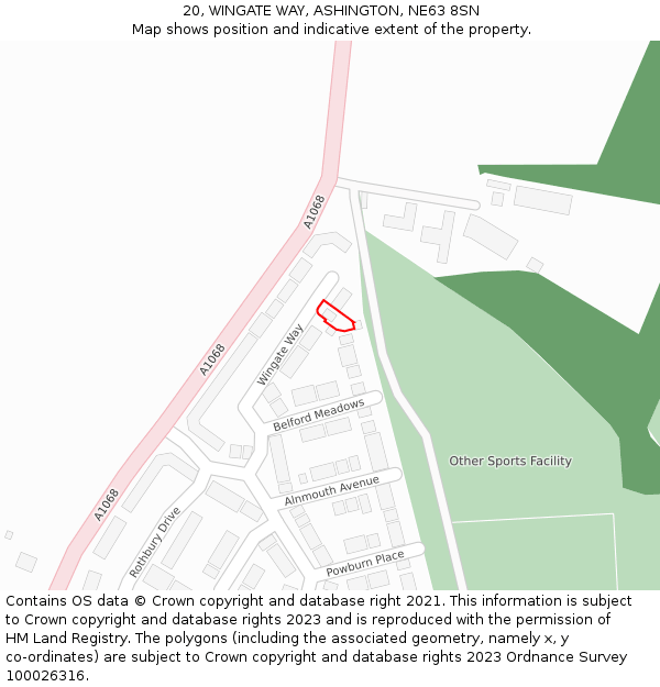 20, WINGATE WAY, ASHINGTON, NE63 8SN: Location map and indicative extent of plot