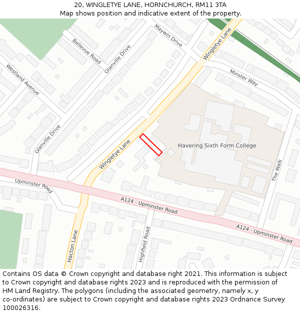 20, WINGLETYE LANE, HORNCHURCH, RM11 3TA: Location map and indicative extent of plot