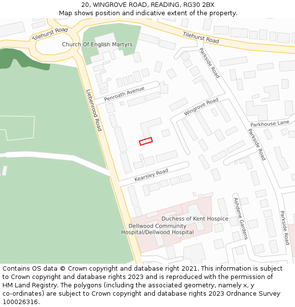 20, WINGROVE ROAD, READING, RG30 2BX: Location map and indicative extent of plot