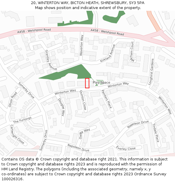 20, WINTERTON WAY, BICTON HEATH, SHREWSBURY, SY3 5PA: Location map and indicative extent of plot