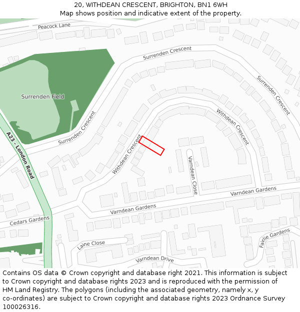 20, WITHDEAN CRESCENT, BRIGHTON, BN1 6WH: Location map and indicative extent of plot