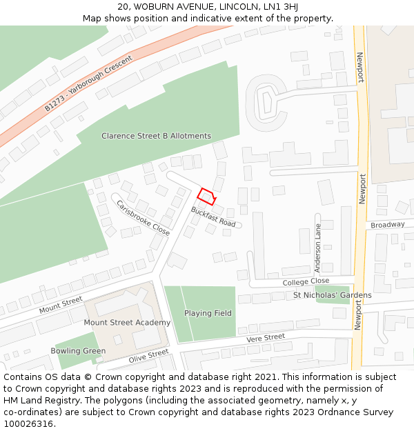 20, WOBURN AVENUE, LINCOLN, LN1 3HJ: Location map and indicative extent of plot