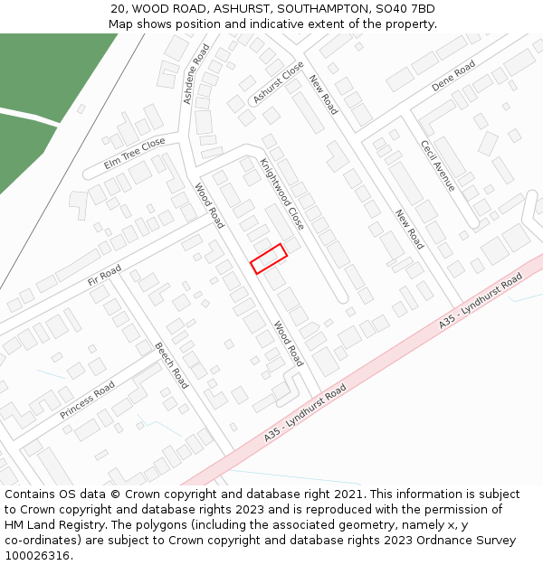 20, WOOD ROAD, ASHURST, SOUTHAMPTON, SO40 7BD: Location map and indicative extent of plot