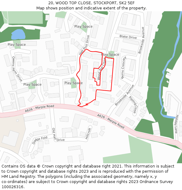 20, WOOD TOP CLOSE, STOCKPORT, SK2 5EF: Location map and indicative extent of plot