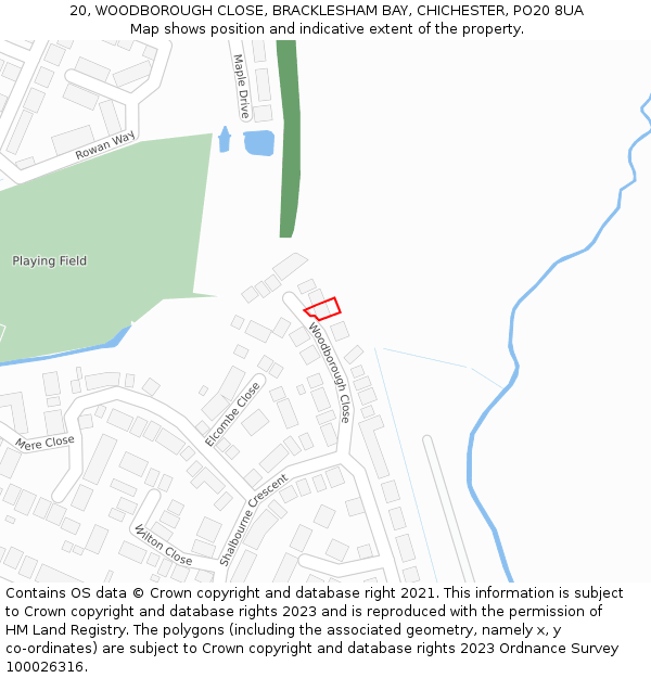 20, WOODBOROUGH CLOSE, BRACKLESHAM BAY, CHICHESTER, PO20 8UA: Location map and indicative extent of plot