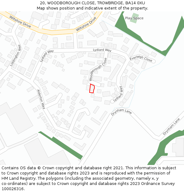 20, WOODBOROUGH CLOSE, TROWBRIDGE, BA14 0XU: Location map and indicative extent of plot